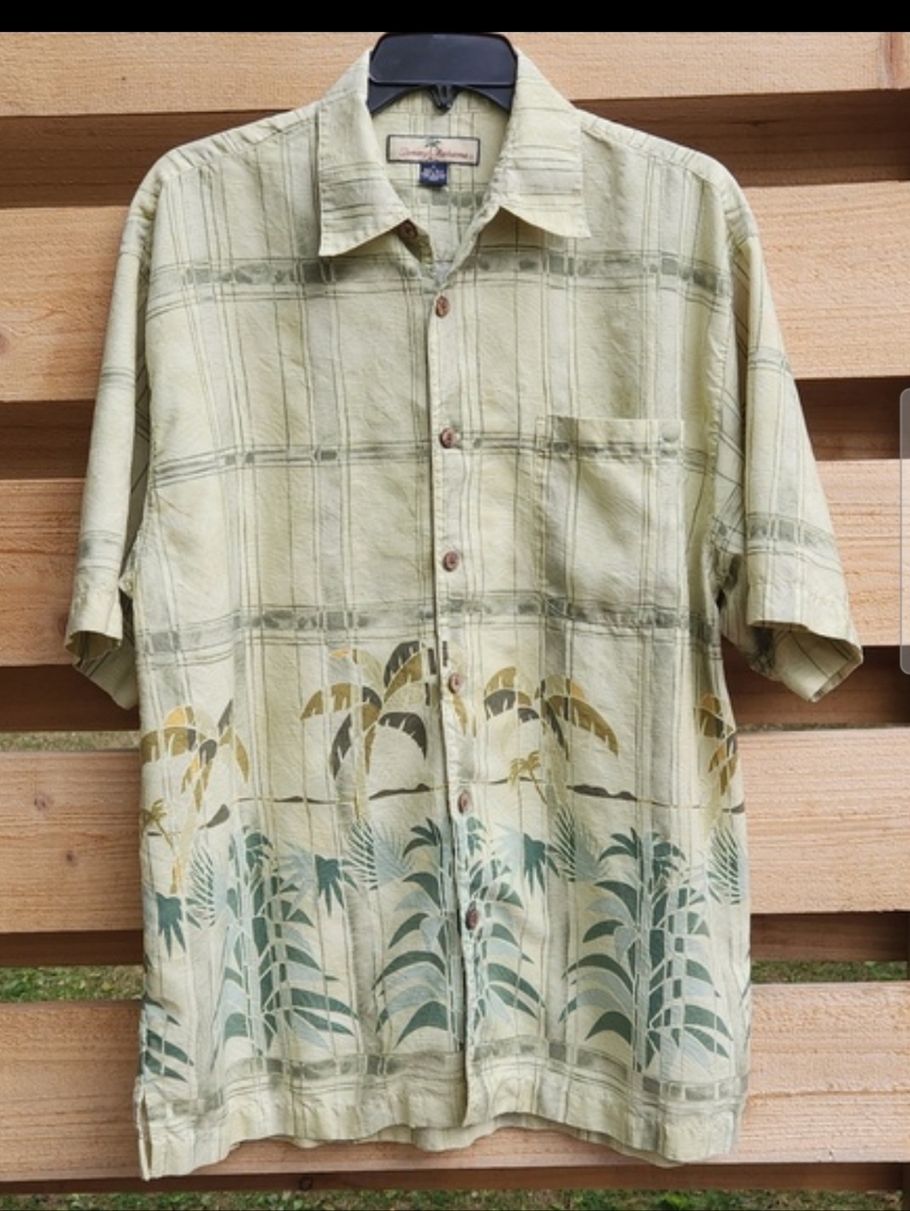 Tommy Bahama Vintage 100% Silk Plaid Palm Tree Border Print Camp Shirt M - Picture 14 of 16